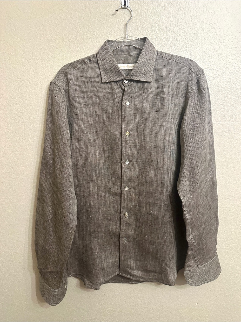 Francesco Casola 100% Linen Button Front Shirt Cool Brown